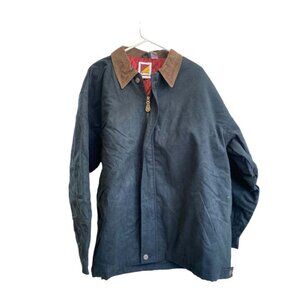 Tailormade Mens XL Cotton Jacket With Suede Collar & Quilted Lining Navy Blue &